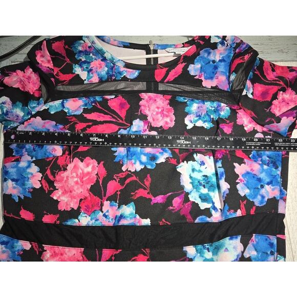 BOUTIQUE WOMEN Black Floral DRESS Sheer Bands PLUS 2X Pink Blue Party Classic - Picture 7 of 10